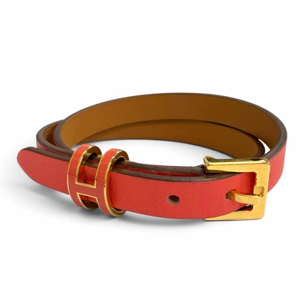 HERMES Pop H Double Tour Gold Hardware Leather Bracelet, Red, T2 K Stamp, Mad...